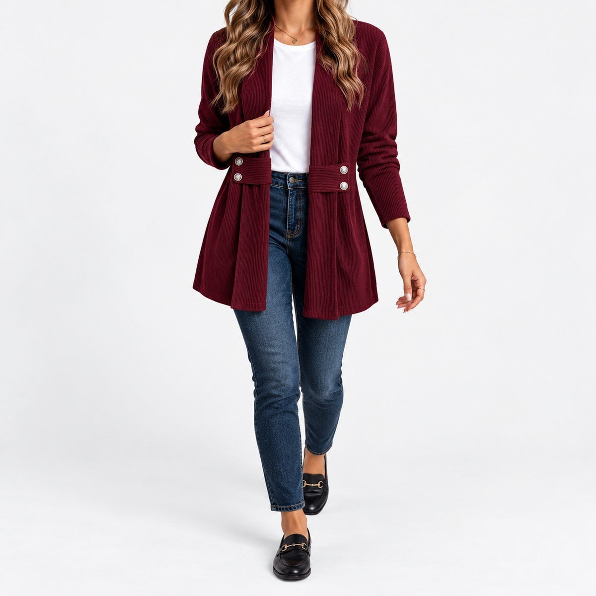 Marilyn Relaxed Fit Ribbed Jacket, Waist Tabs | Hudson & Wells