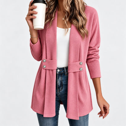 Marilyn Relaxed Fit Ribbed Jacket, Waist Tabs — Pink / Red | Hudson & Wells