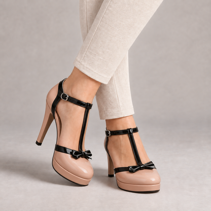 Marjorie Secure T-Strap Platform Pumps — Nude | Hudson & Wells