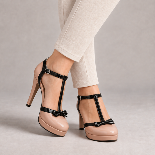 Marjorie Secure T-Strap Platform Pumps — Nude | Hudson & Wells