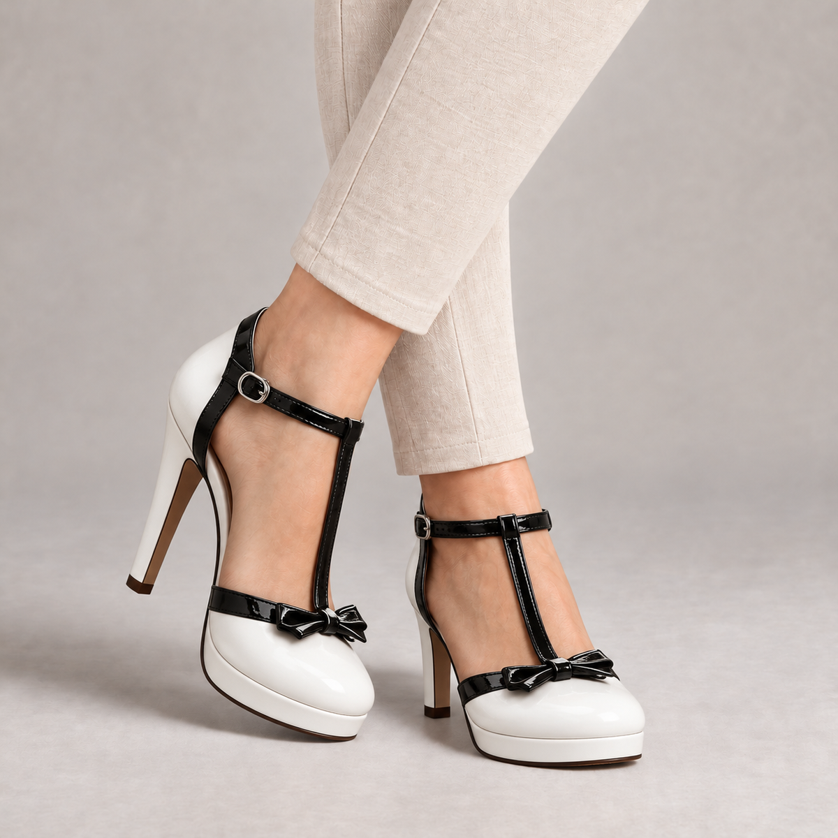 Marjorie Secure T-Strap Platform Pumps — White | Hudson & Wells
