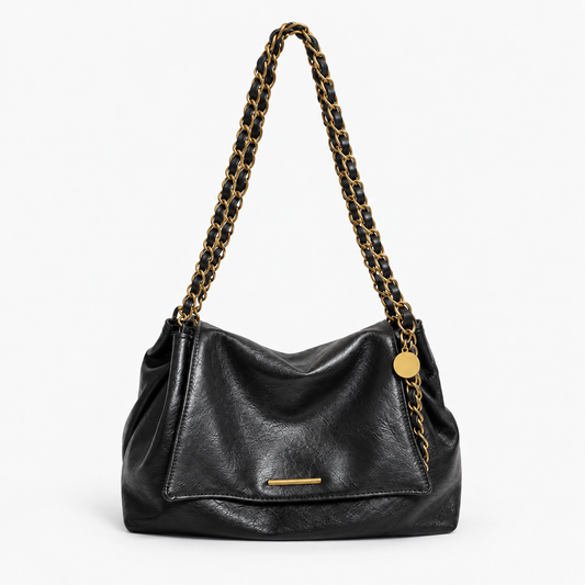 Marlene Roomy Chain Shoulder Bag — Black | Hudson & Wells