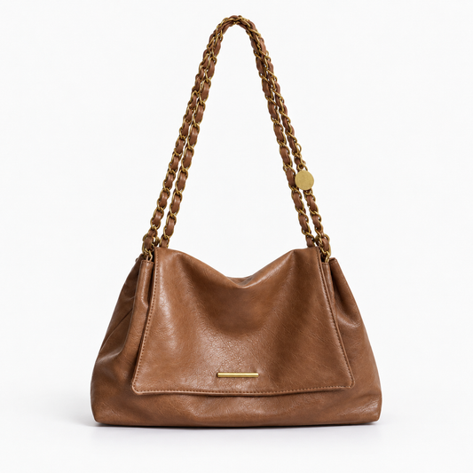 Marlene Roomy Chain Shoulder Bag — Brown | Hudson & Wells