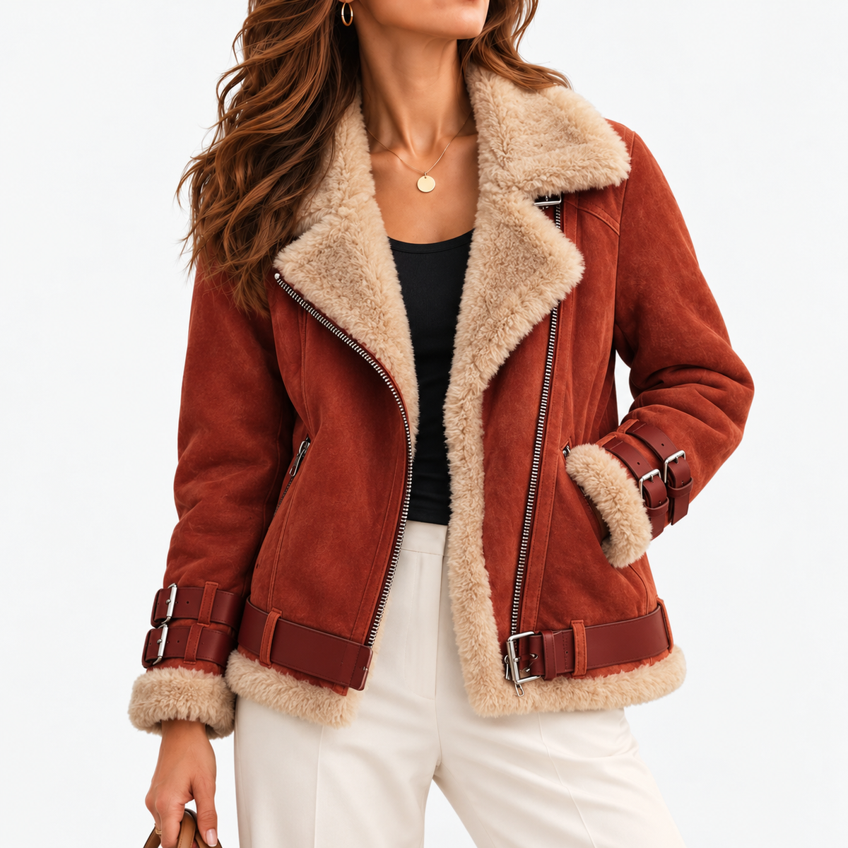 Marnie Relaxed Fit Moto Jacket — Brick Red | Hudson & Wells