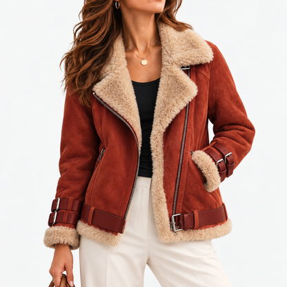 Marnie Relaxed Fit Moto Jacket — Brick Red | Hudson & Wells