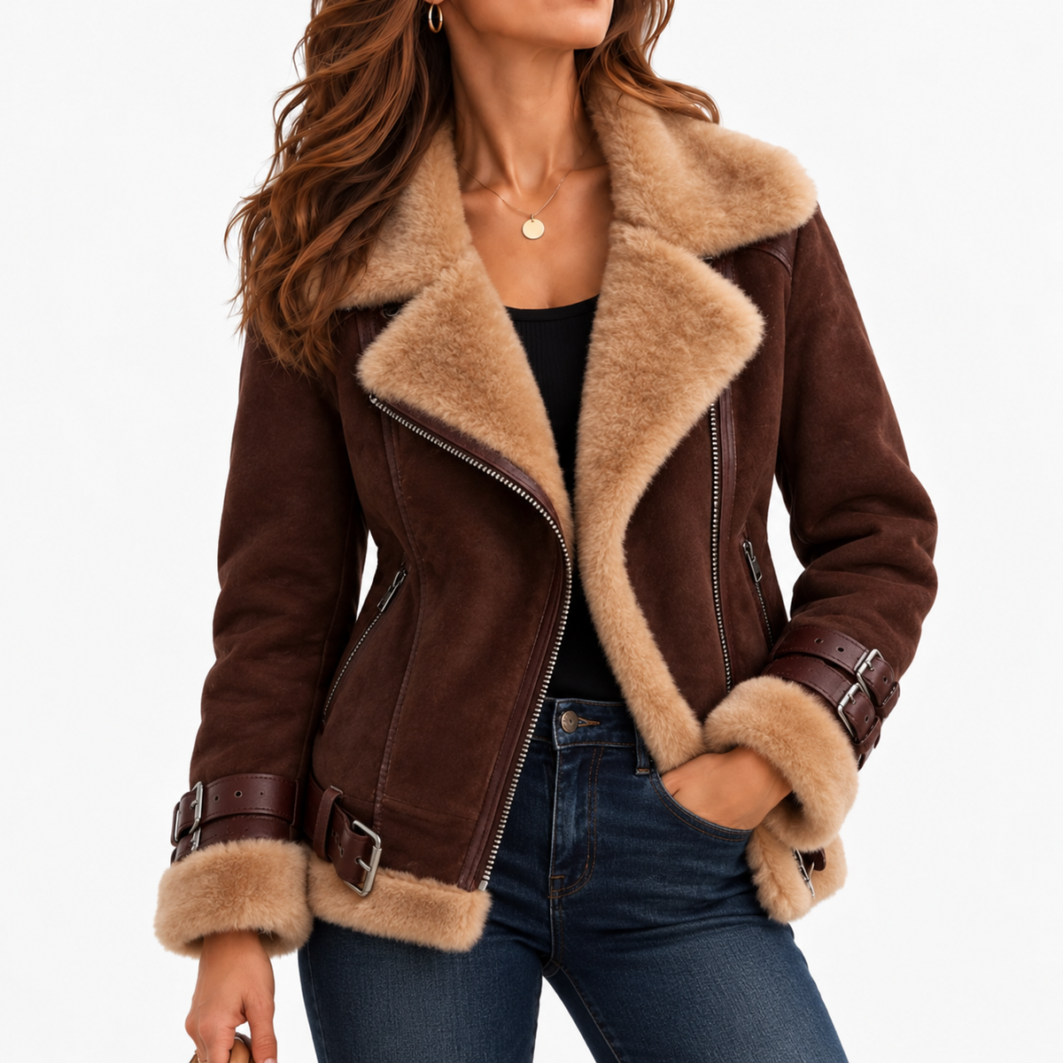 Marnie Relaxed Fit Moto Jacket — Chestnut | Hudson & Wells