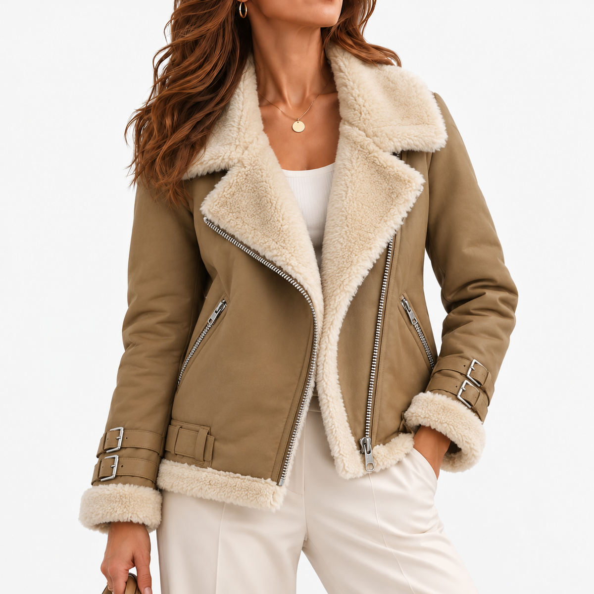 Marnie Relaxed Fit Moto Jacket — Khaki | Hudson & Wells