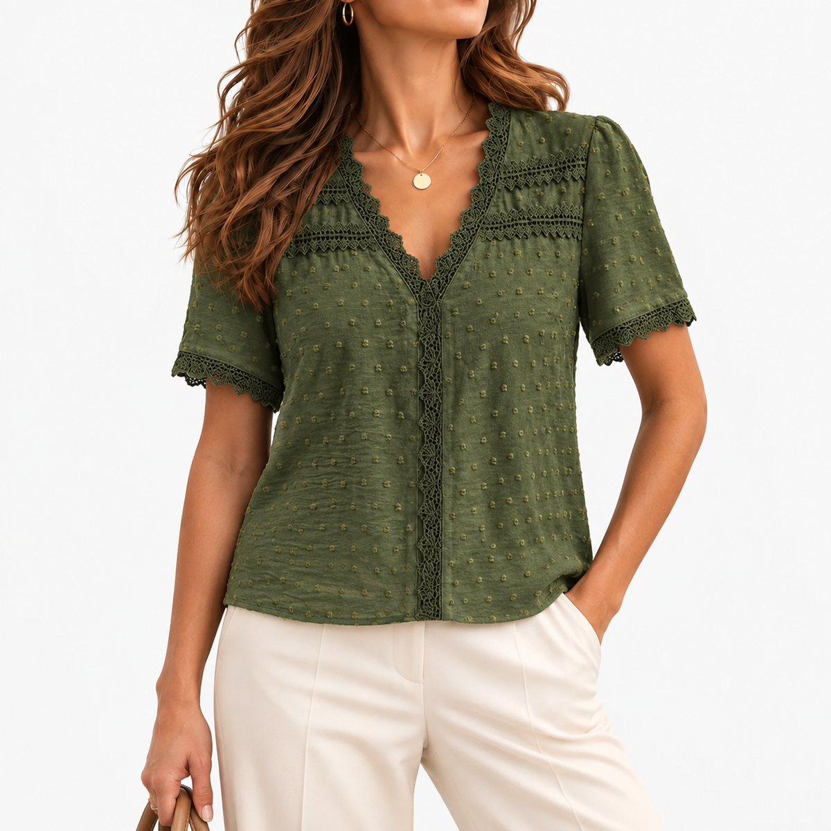 Martha Women's Breathable Cotton-Blend Shirt — Green | Hudson & Wells