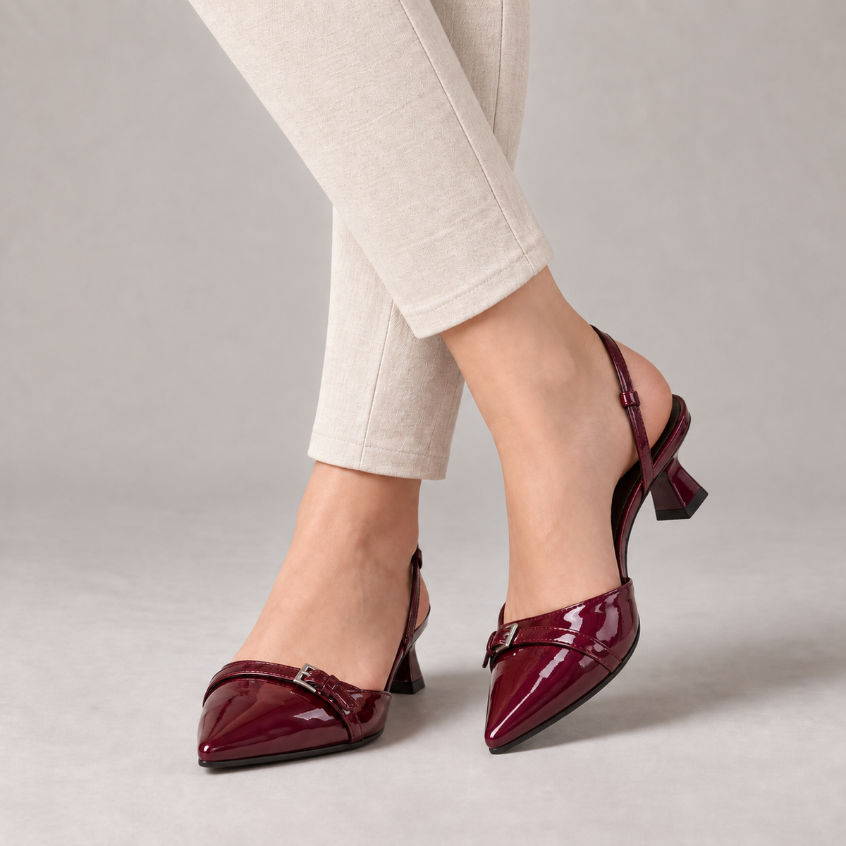 Miles Buckle Slingback Stretch Glossy Slingback Kitten Heels — Red | Hudson & Wells