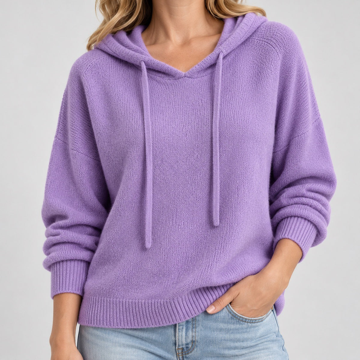Millie Relaxed Fit Hooded Pullover, Ribbed Cuffs — Purple | Hudson & Wells