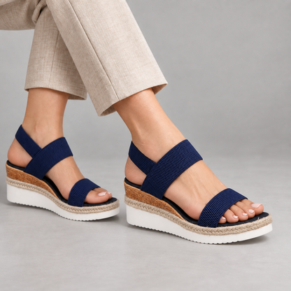 Molly Comfort Elastic Wedge Sandals — Blue | Hudson & Wells