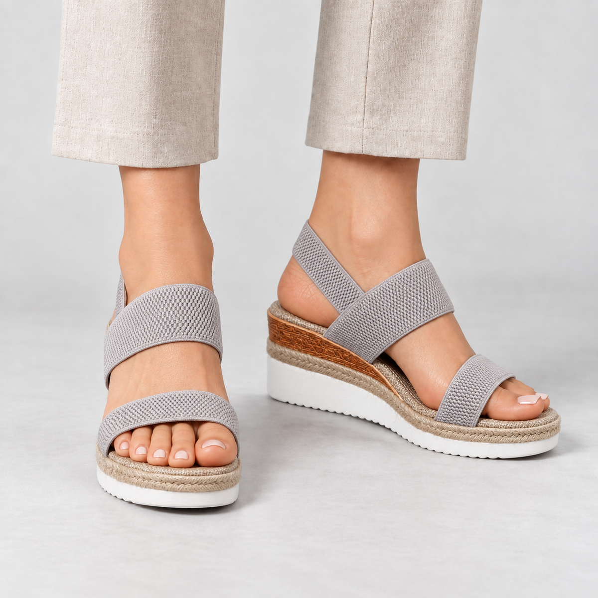 Molly Comfort Elastic Wedge Sandals — Gray | Hudson & Wells