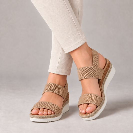 Molly Comfort Elastic Wedge Sandals — Khaki | Hudson & Wells