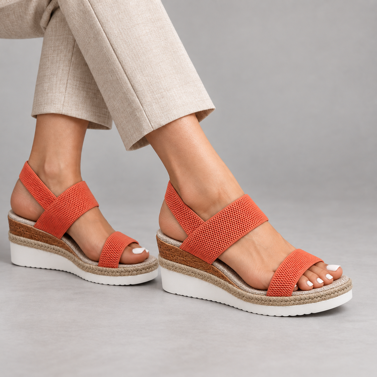 Molly Comfort Elastic Wedge Sandals — Orange | Hudson & Wells