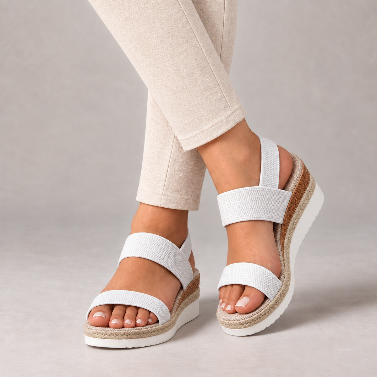 Molly Comfort Elastic Wedge Sandals — White | Hudson & Wells