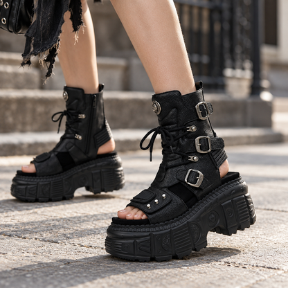 Myra Stretch Platform Sandal Boots | Hudson & Wells