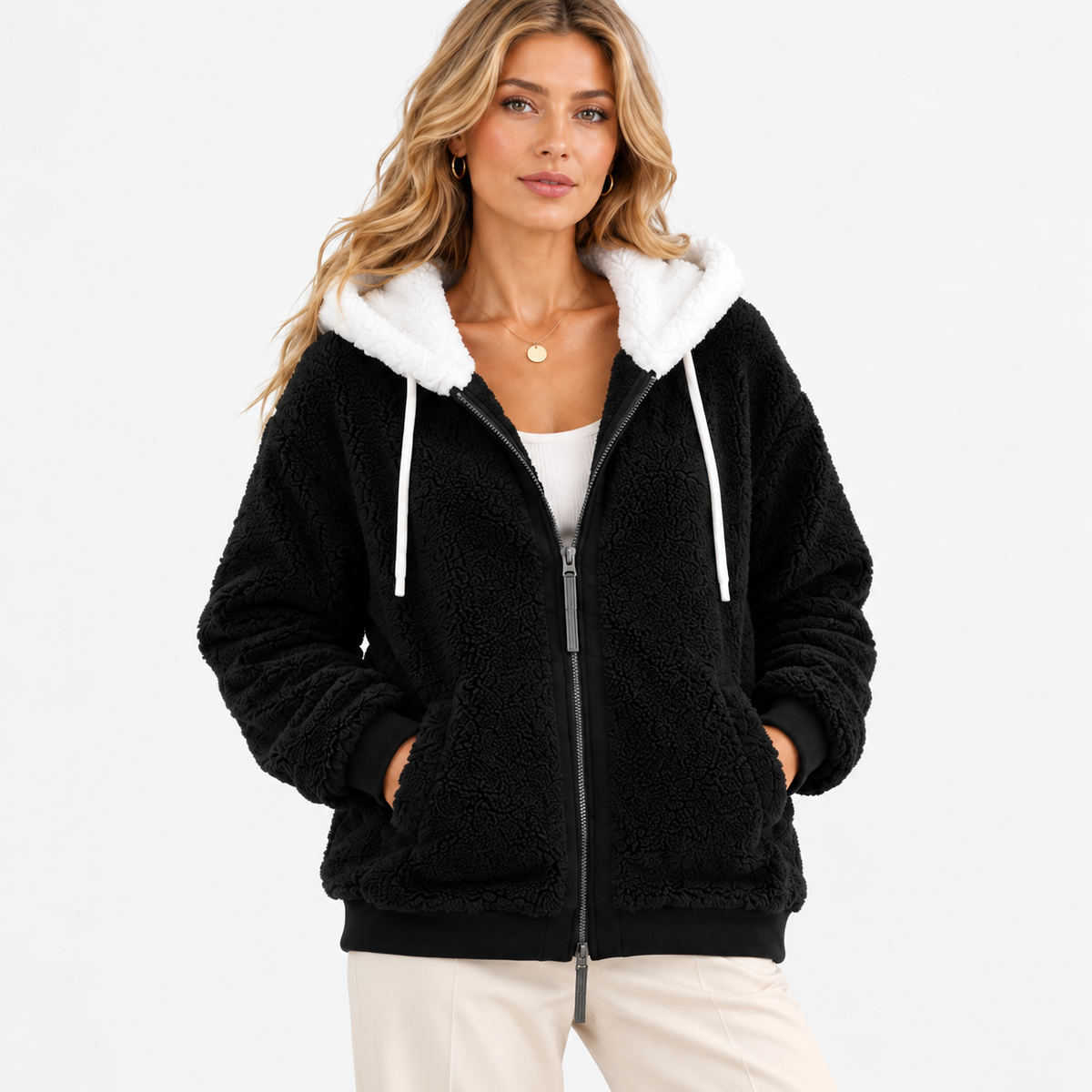 Myrna Relaxed Fit Hooded Zip Jacket — Black | Hudson & Wells