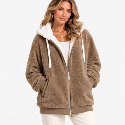 Myrna Relaxed Fit Hooded Zip Jacket — Brown | Hudson & Wells