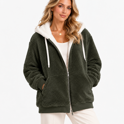Myrna Relaxed Fit Hooded Zip Jacket — Dark Green | Hudson & Wells
