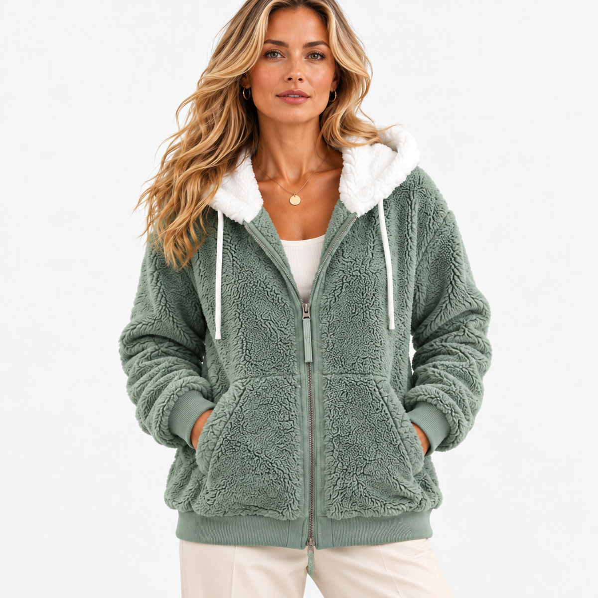 Myrna Relaxed Fit Hooded Zip Jacket — Green | Hudson & Wells