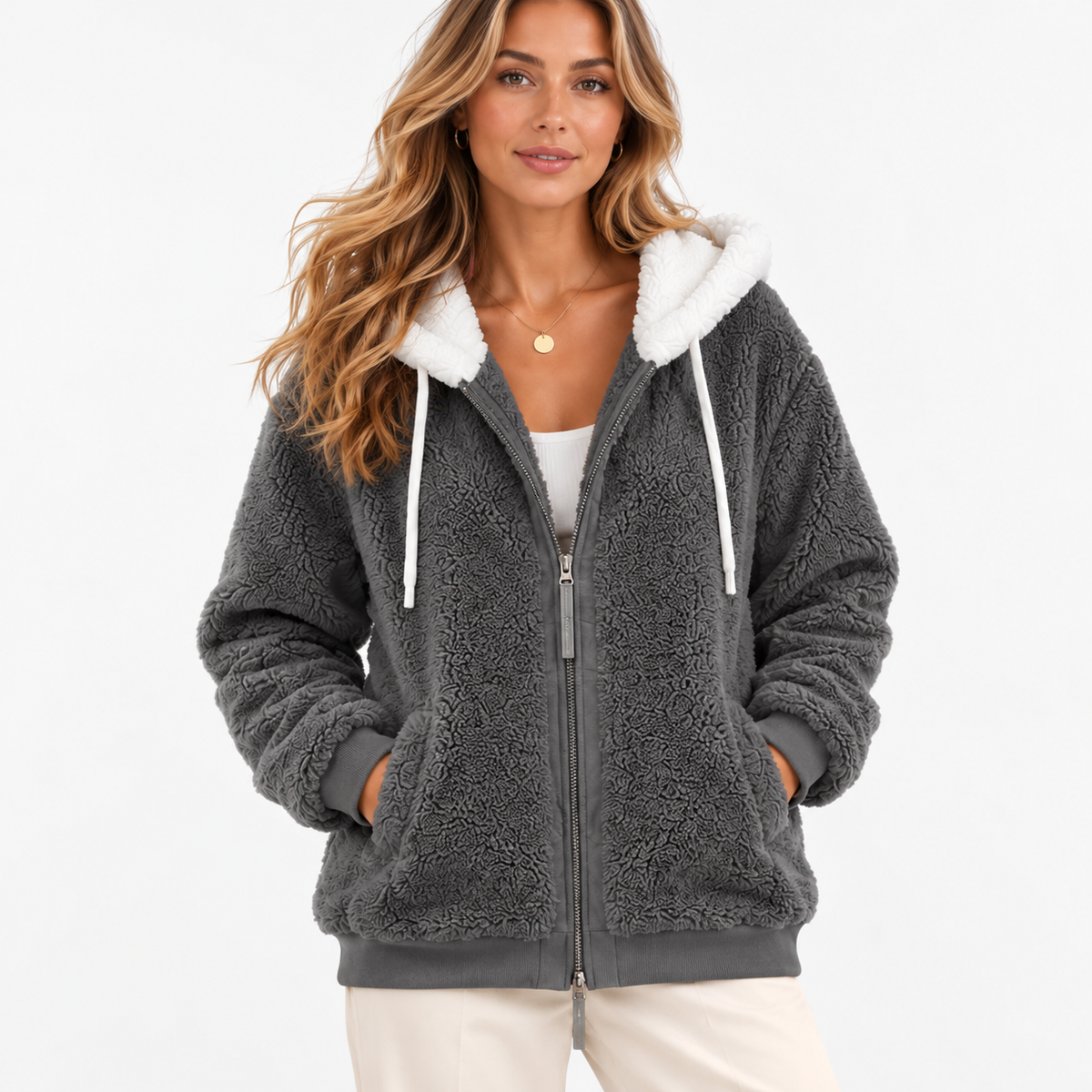 Myrna Relaxed Fit Hooded Zip Jacket — Grey | Hudson & Wells