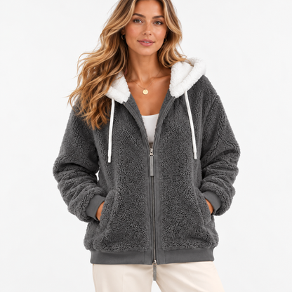 Myrna Relaxed Fit Hooded Zip Jacket — Grey | Hudson & Wells
