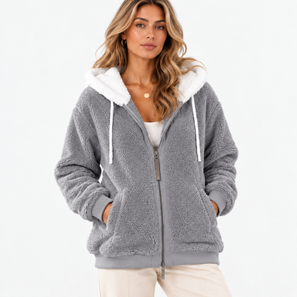 Myrna Relaxed Fit Hooded Zip Jacket — Light Grey | Hudson & Wells
