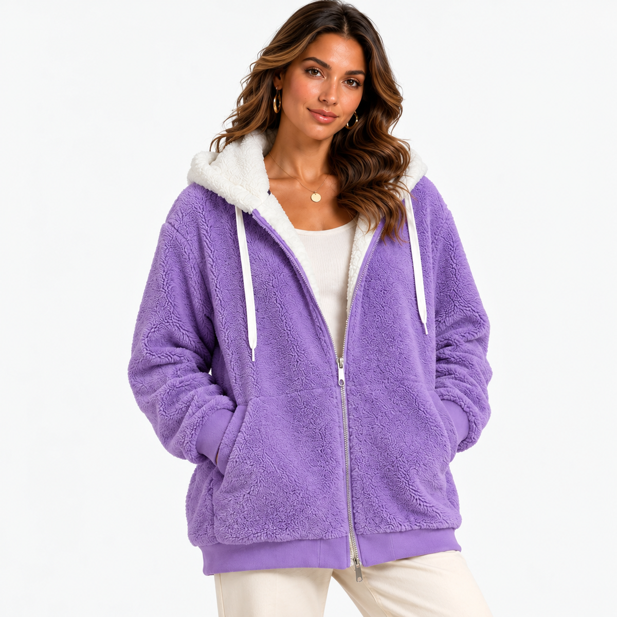 Myrna Relaxed Fit Hooded Zip Jacket — Purple | Hudson & Wells