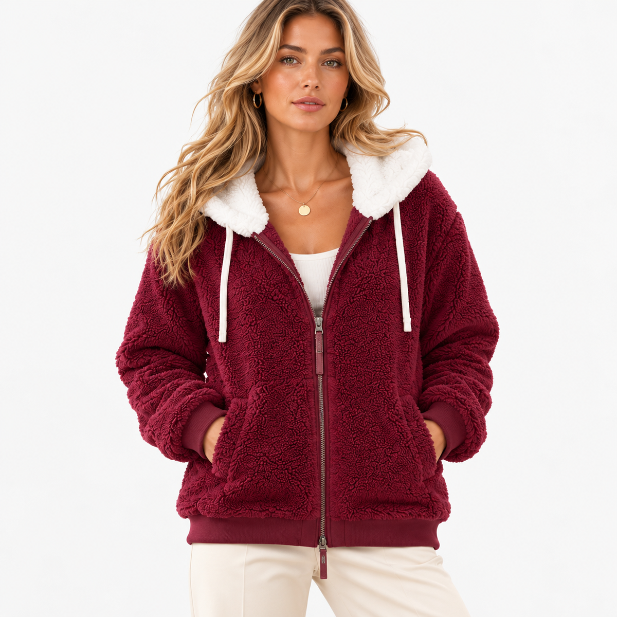 Myrna Relaxed Fit Hooded Zip Jacket — Red | Hudson & Wells