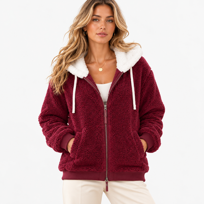 Myrna Relaxed Fit Hooded Zip Jacket — Red | Hudson & Wells