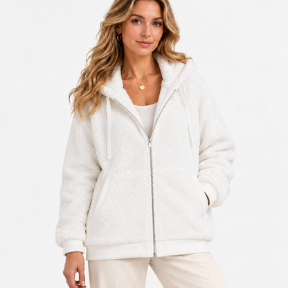 Myrna Relaxed Fit Hooded Zip Jacket — White | Hudson & Wells
