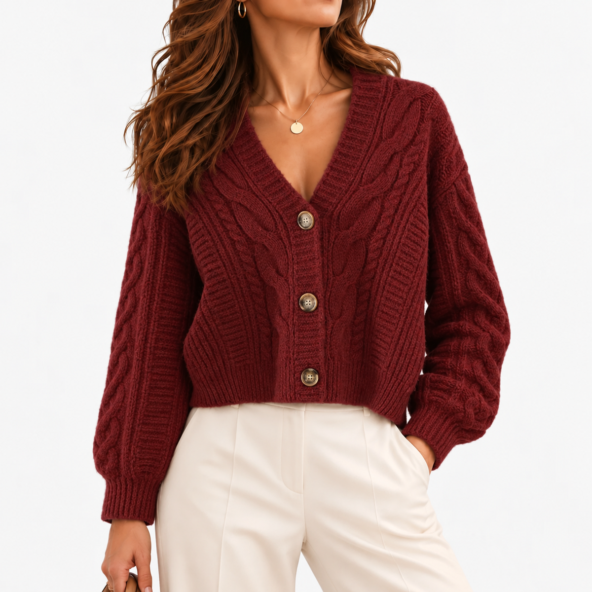 Nanette Soft Cardigan Sweater — Burgundy | Hudson & Wells