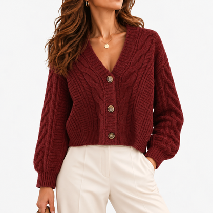 Nanette Soft Cardigan Sweater — Burgundy | Hudson & Wells