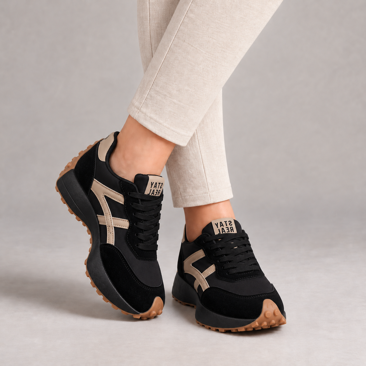 Naomi Women's Breathable Textile Walking Sneakers — Black | Hudson & Wells