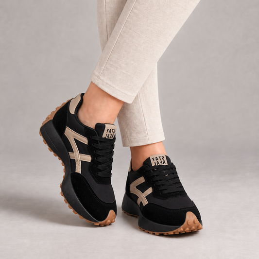 Naomi Women's Breathable Textile Walking Sneakers — Black | Hudson & Wells