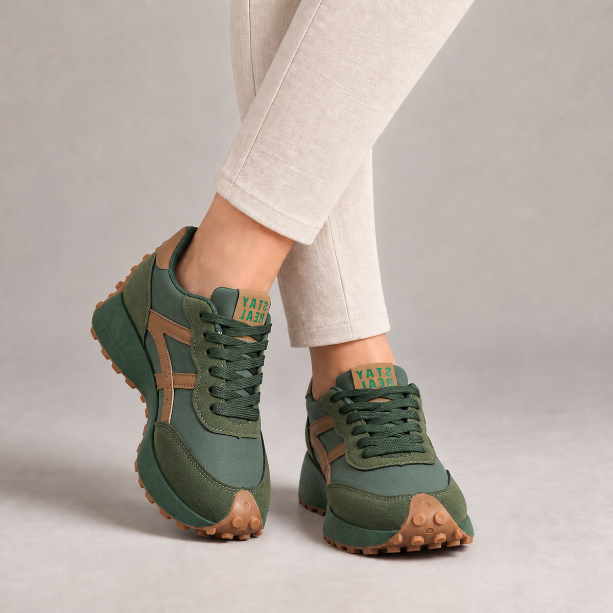 Naomi Women's Breathable Textile Walking Sneakers — Green | Hudson & Wells