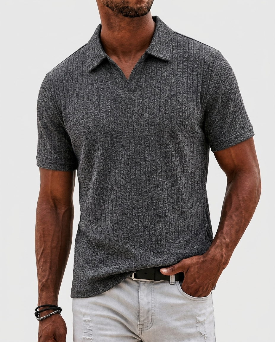 Nash Ribbed Polo — Black | Hudson & Wells