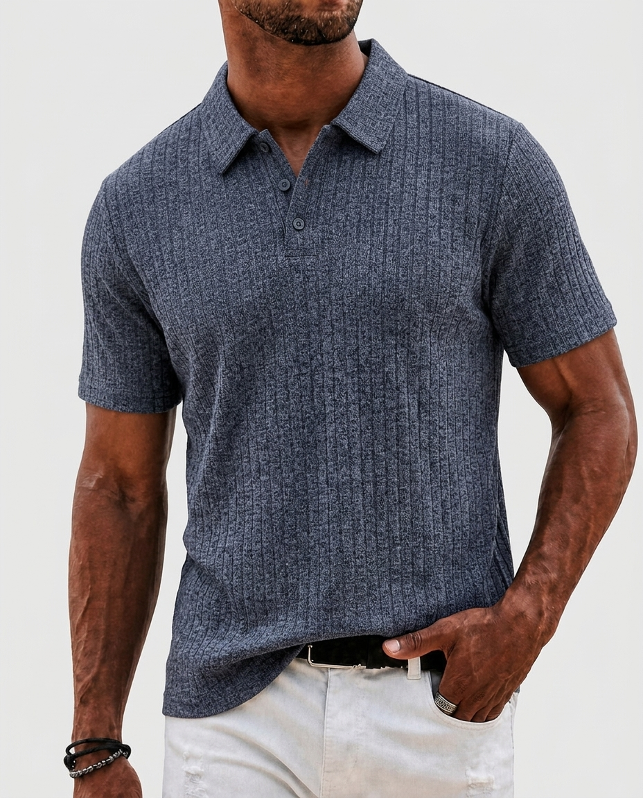 Nash Ribbed Polo — Blue | Hudson & Wells