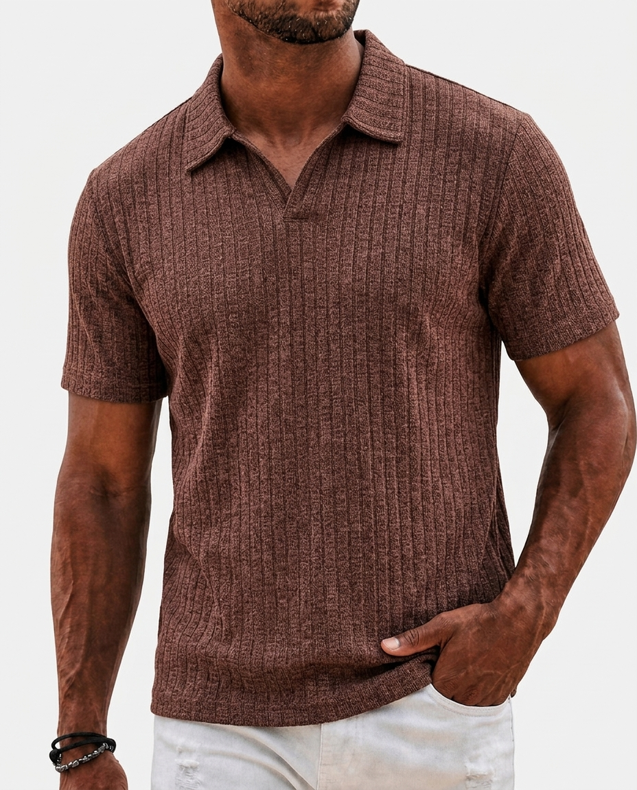 Nash Ribbed Polo — Brown | Hudson & Wells