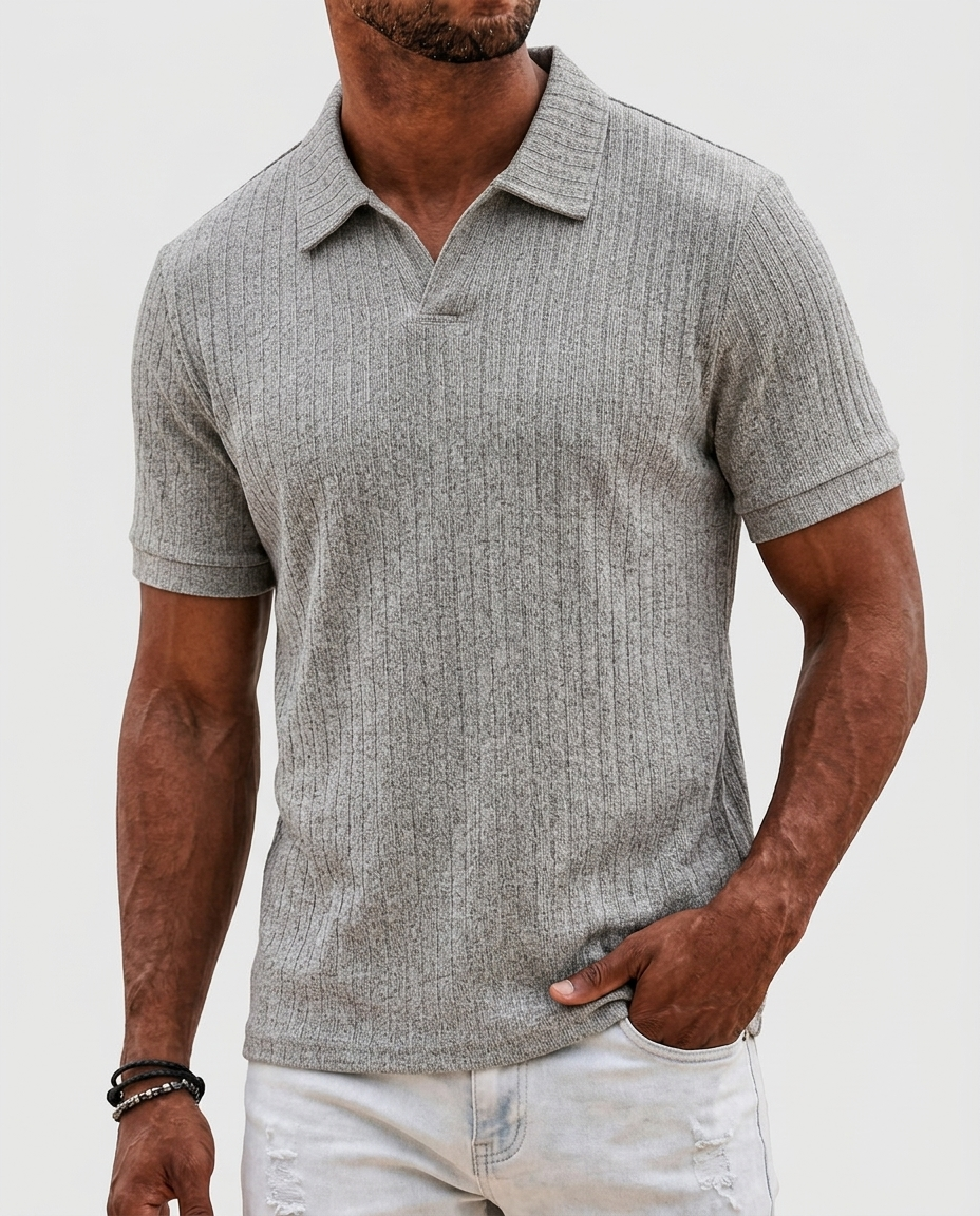 Nash Ribbed Polo — Gray | Hudson & Wells