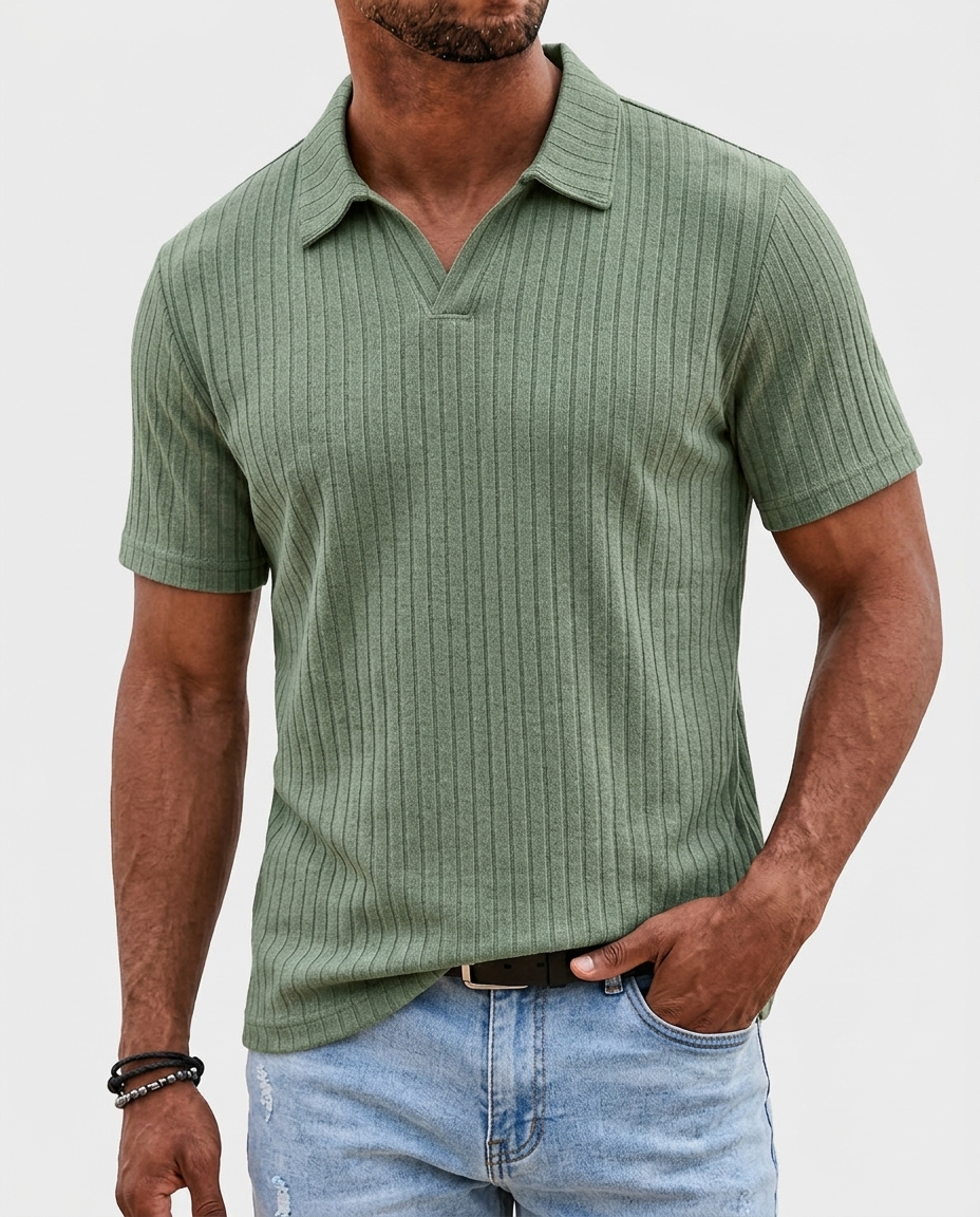 Nash Ribbed Polo — Green | Hudson & Wells