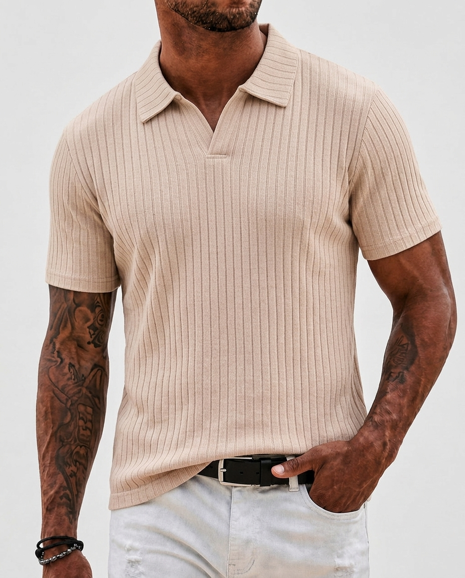 Nash Ribbed Polo — Khaki | Hudson & Wells