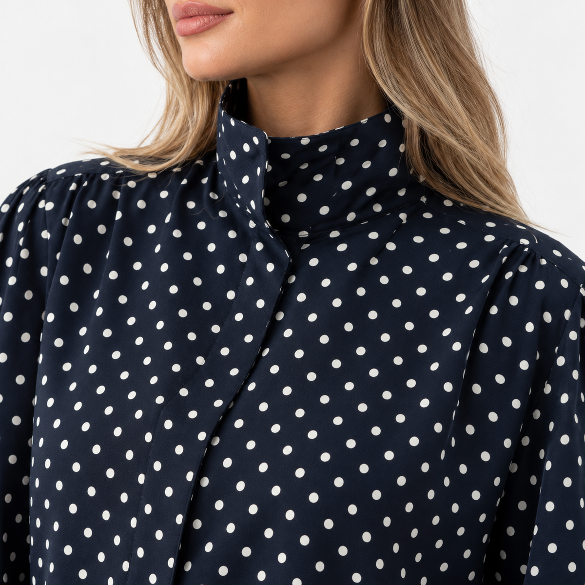 Nola Relaxed Fit Stand-Collar Blouse, Polka Dot | Hudson & Wells
