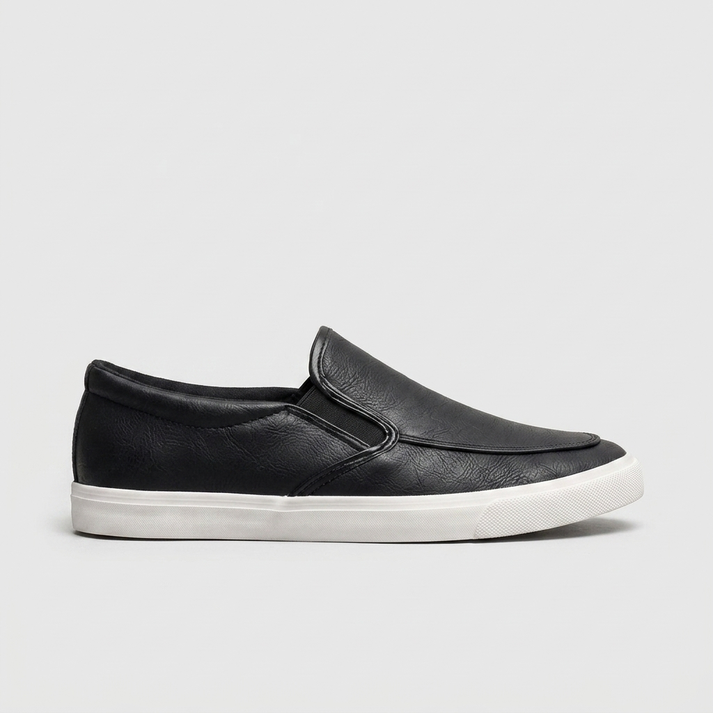 Nolan Apron-Toe Slip-On — Black | Hudson & Wells
