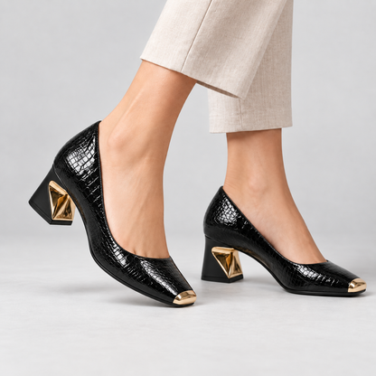 Nolan Sculpted Block-Heel Pump | Hudson & Wells