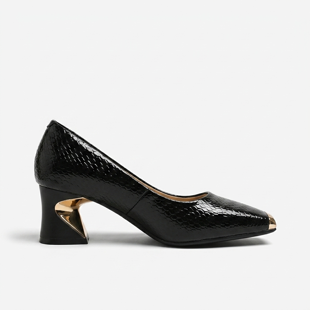 Nolan Sculpted Block-Heel Pump — Black | Hudson & Wells