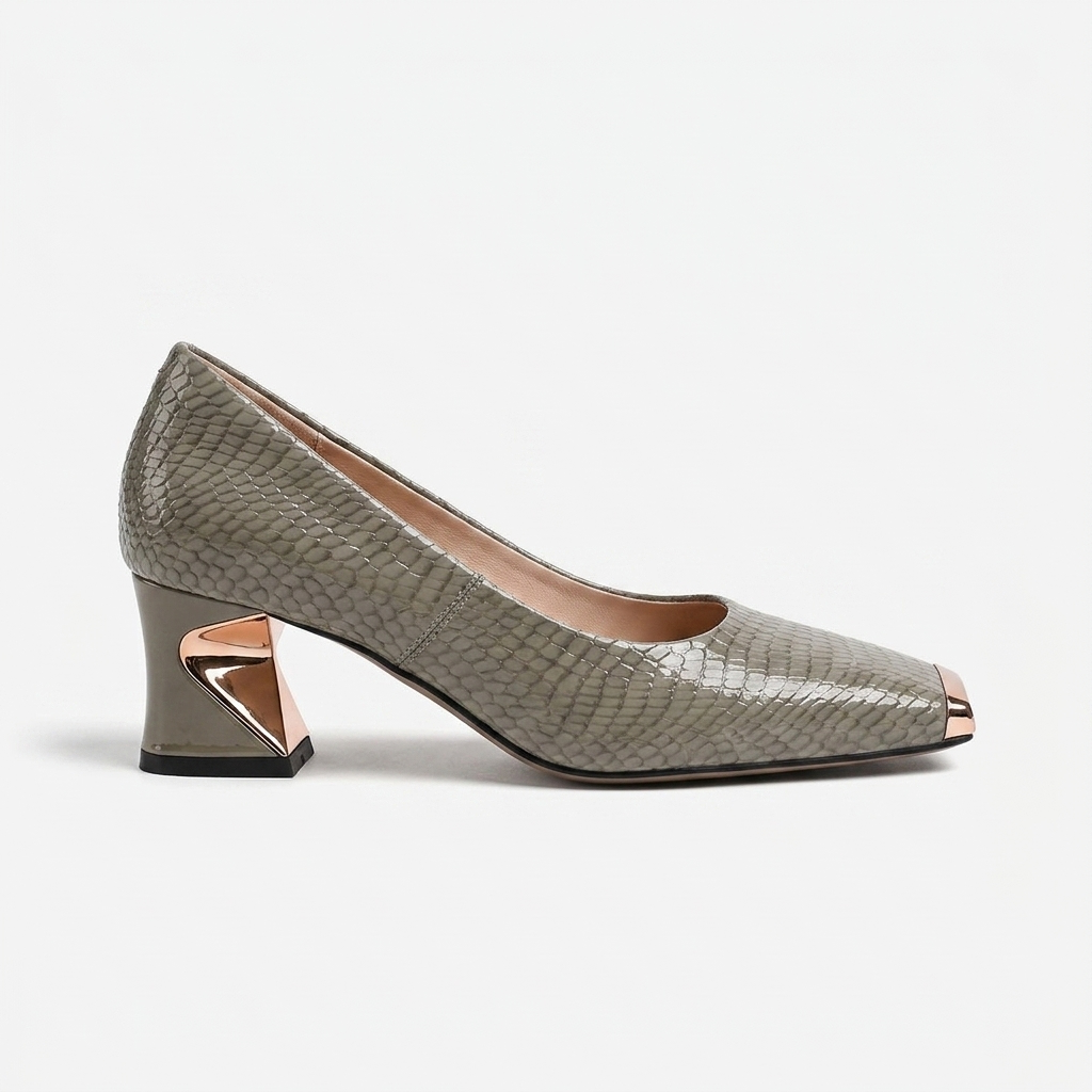 Nolan Sculpted Block-Heel Pump — Gray | Hudson & Wells