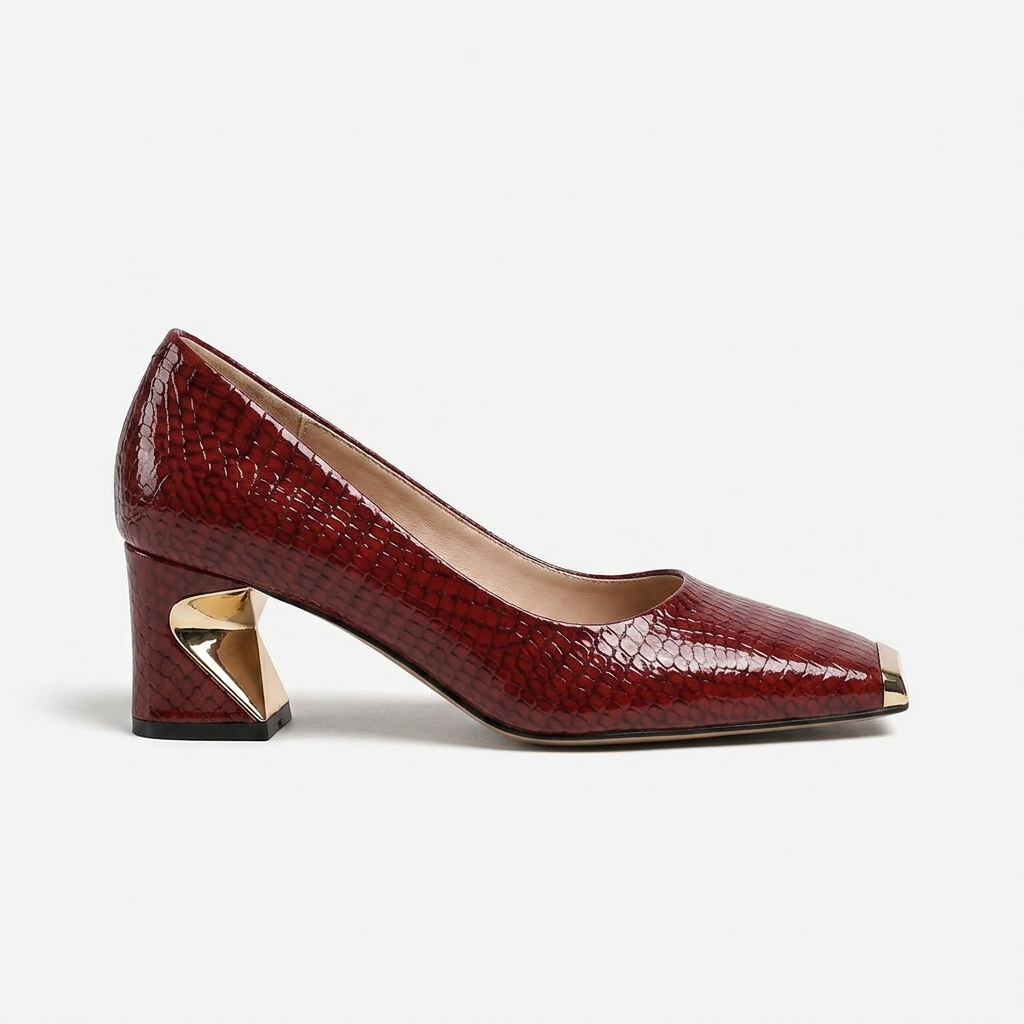 Nolan Sculpted Block-Heel Pump — Red | Hudson & Wells