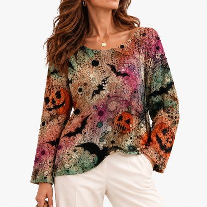 Noreen Stretch Halloween Knit Top — Green | Hudson & Wells