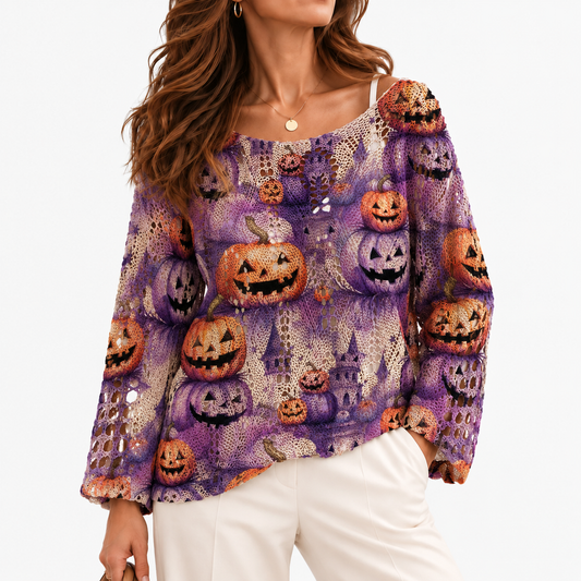 Noreen Stretch Halloween Knit Top — Purple | Hudson & Wells
